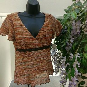 MSK Rust/Choc Empire Waist Striped Top